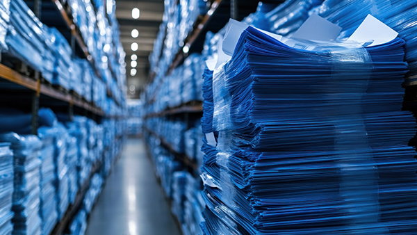 Paper products stored for distribution